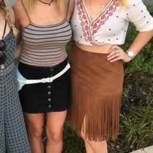 Trendy suede fringe skirt